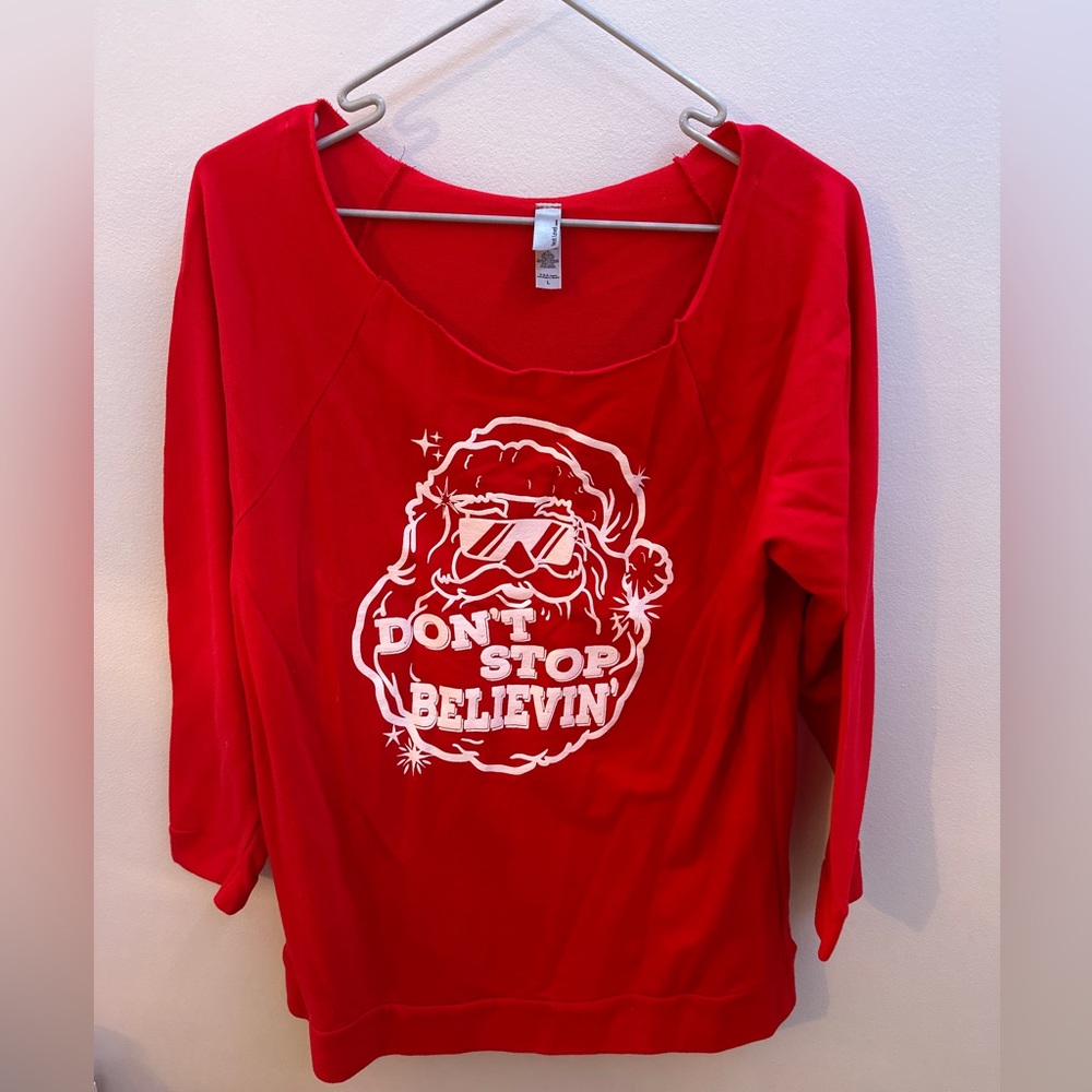 Red “Don’t Stop Believin” Next Level Apparel crew neck